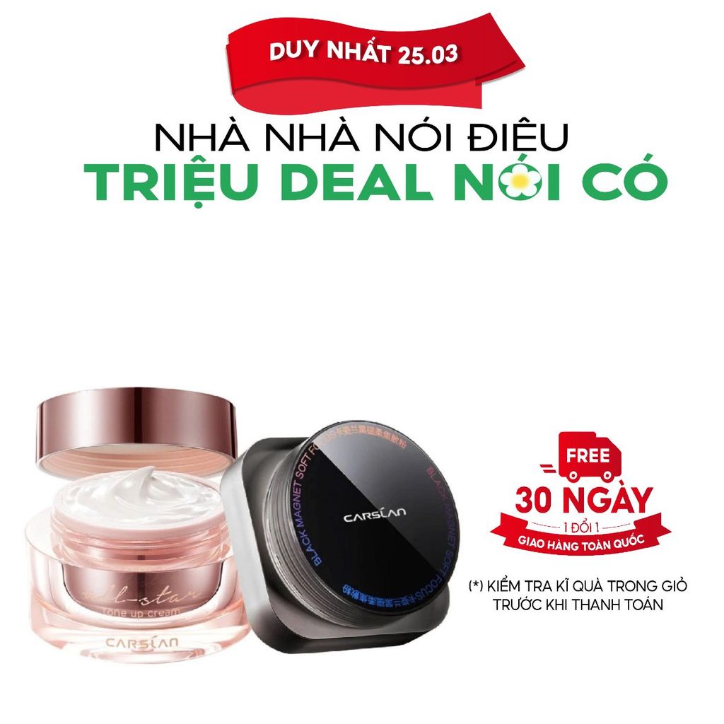 Combo kem lười Carslan nền nhanh – mịn + phấn phủ Carslan kiềm dầu, khóa nền bền màu