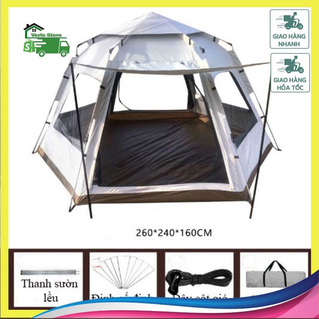 [Top 1] Lều Cắm Trại Hexa KORAMAN cao cấp (5-8 người) 2 cửa chính 4 cửa sổ chống muỗi Hanrui Offical
