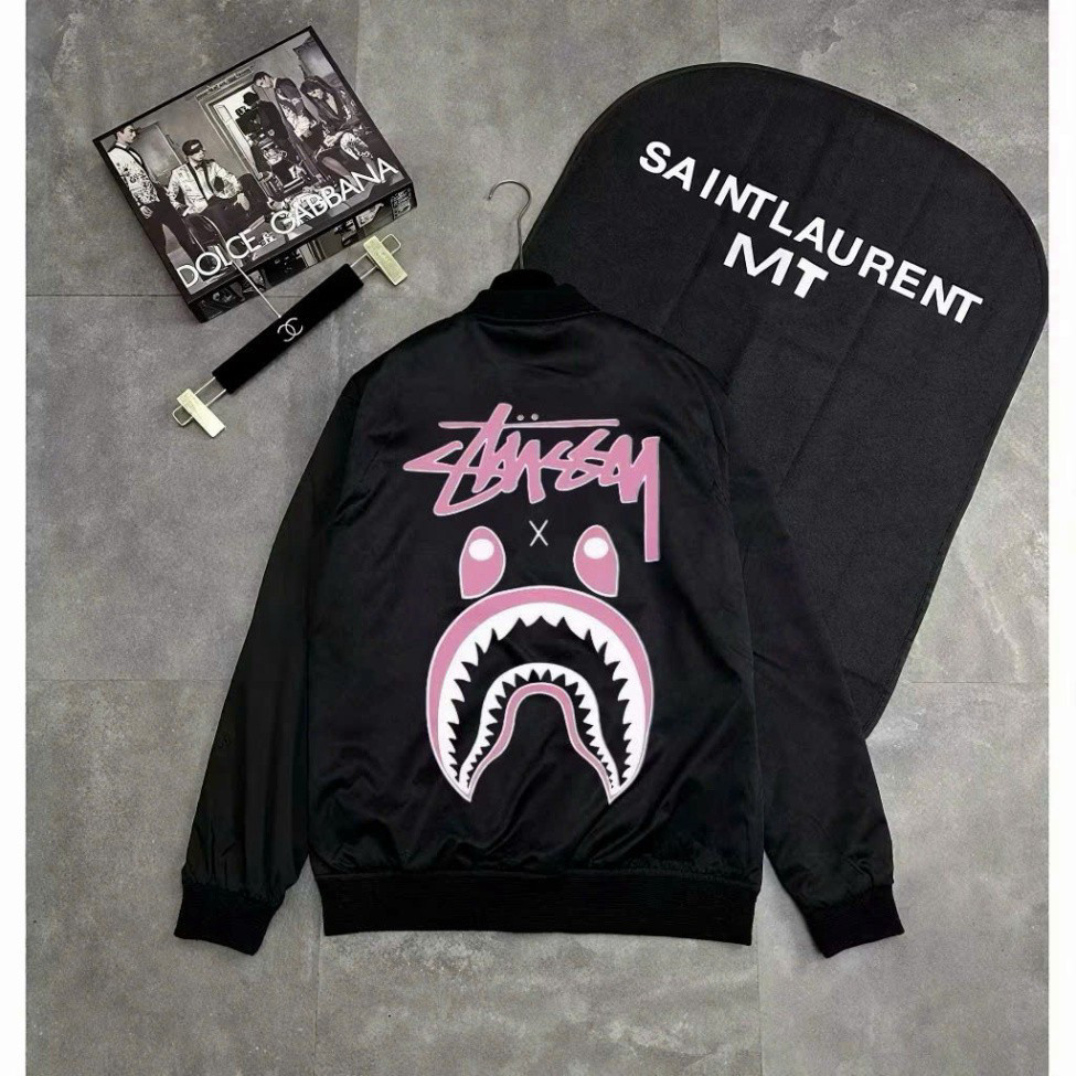 Áo khoác CÁ MẬP BAPE Phối Stussy thêu lưng siêu đẹp-áo bomber gió BAPE BP CÁ MẬP hàng 2 lớp hot hit