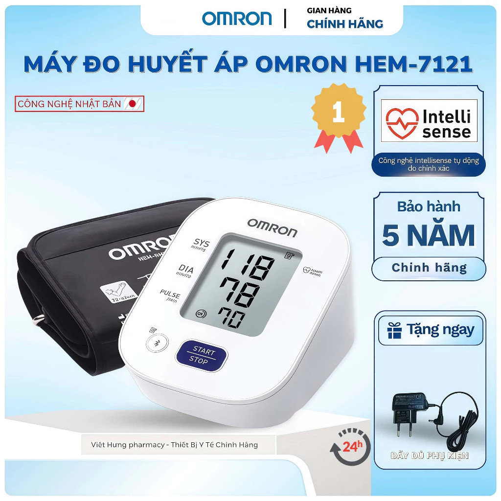 Máy Đo Huyết Áp OMRON HEM-7121 Phát Hiện Nhịp Tim Bất Thường, Kết Quả Chính Xác - Bảo Hành 5 Năm