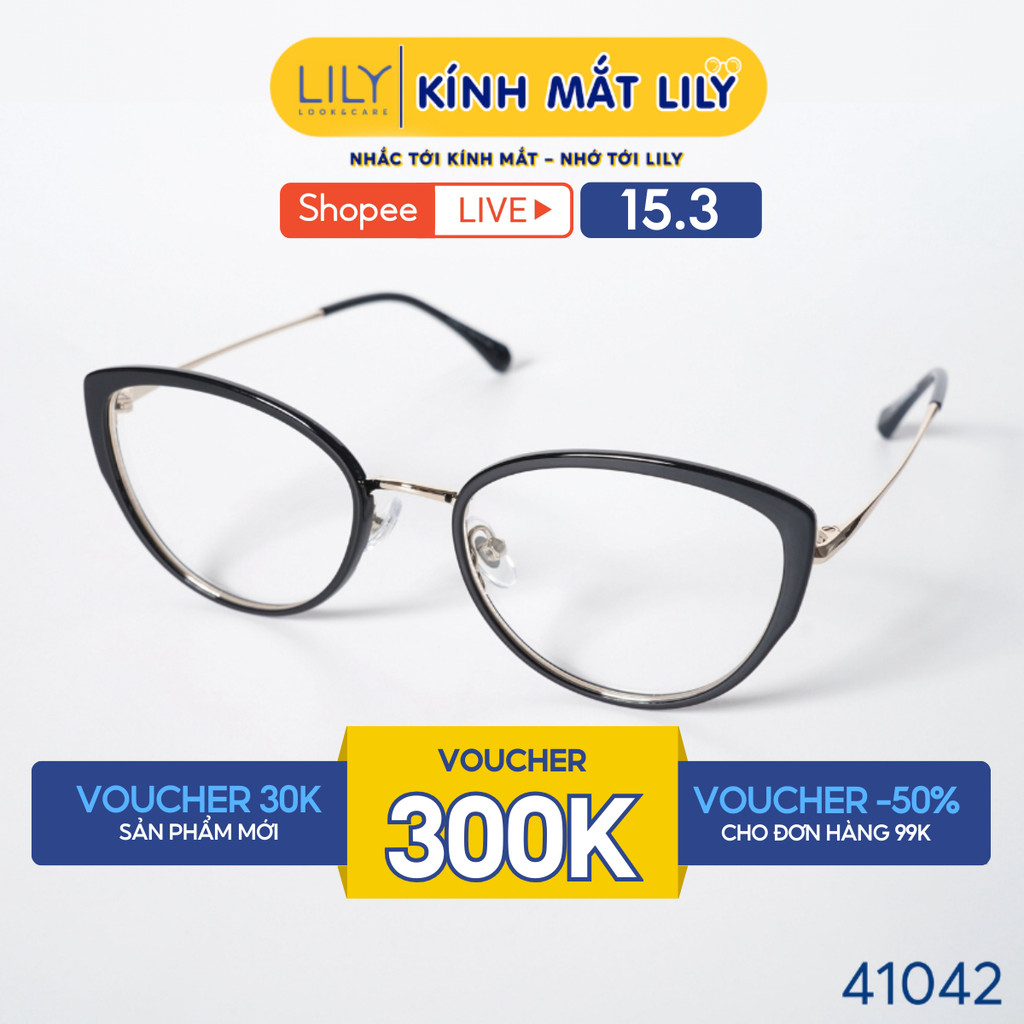 Gọng kính mắt mèo nam nữ LILYEYEWEAR chất liệu nhựa phối càng kim loại cao cấp, kiểu dáng hiện đại t