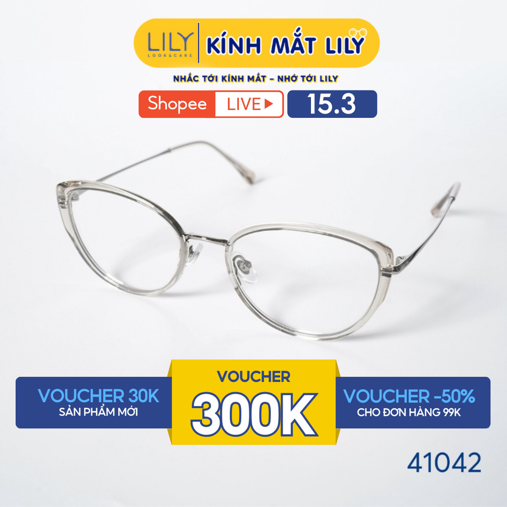 Gọng kính mắt mèo nam nữ LILYEYEWEAR chất liệu nhựa phối càng kim loại cao cấp kiểu dáng hiện đại th