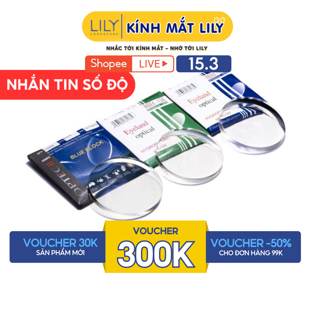 Tròng kính cận loạn có độ LILYEYEWEAR mắt kính hạn chế ánh sáng xanh, đổi màu đi nắng, chống tia UV400