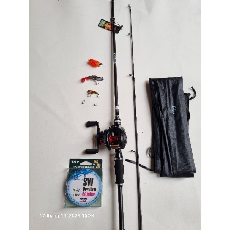 Bộ bộ cần câu cá lure màu đen bóng 1m65 đến 2m4 máy ac2000 và máy ngang tặng dây va bộ mồi