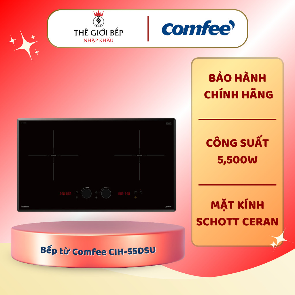 Bếp từ thông minh COMFEE CIH-55DSU​ - Công suất 5500W, Mặt kính Schott Ceran, Điều khiển AI Knob