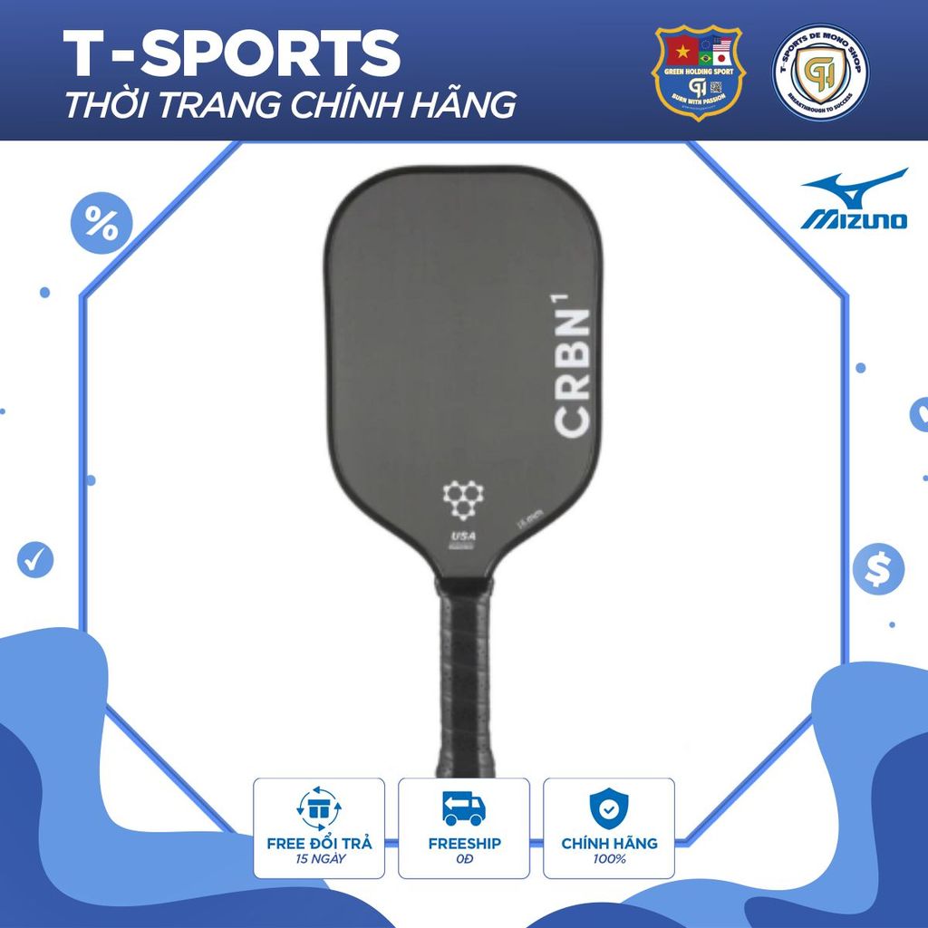 Vợt Pickleball CRBN 1X 12mm - Bề Mặt Carbon T700 Thô Cho Xoáy Cực Gắt Lõi Polypropylene Honeycomb 16