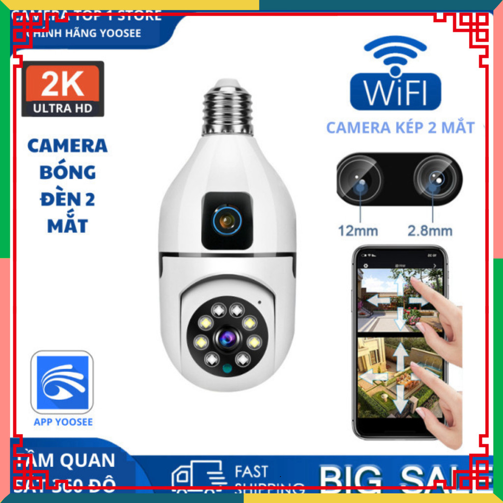 Camera 2 mắt quan sát wifi bóng đèn Yoosee đàm thoại 2 chiều có màu ban đêm