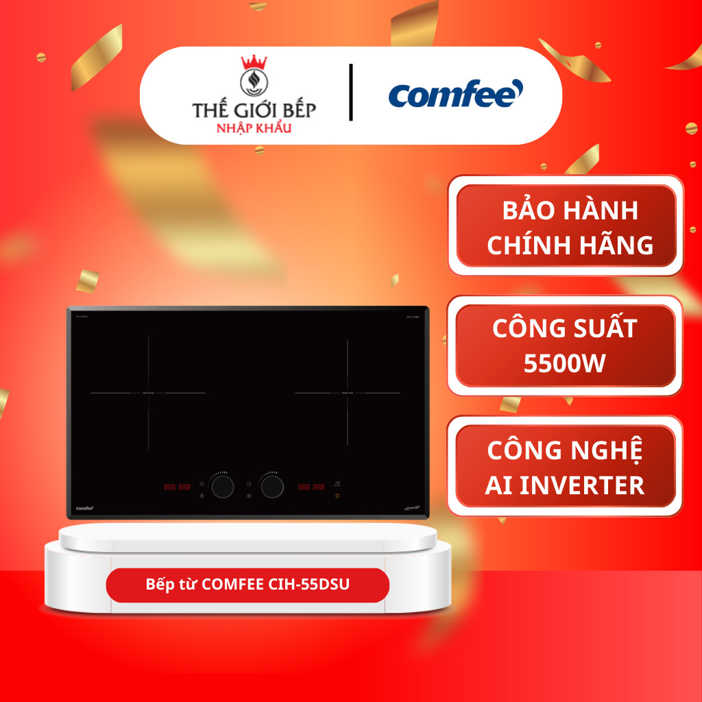 Bếp từ thông minh COMFEE CIH-55DSU​ - Công suất 5500W, Mặt kính Schott Ceran, Điều khiển AI Knob