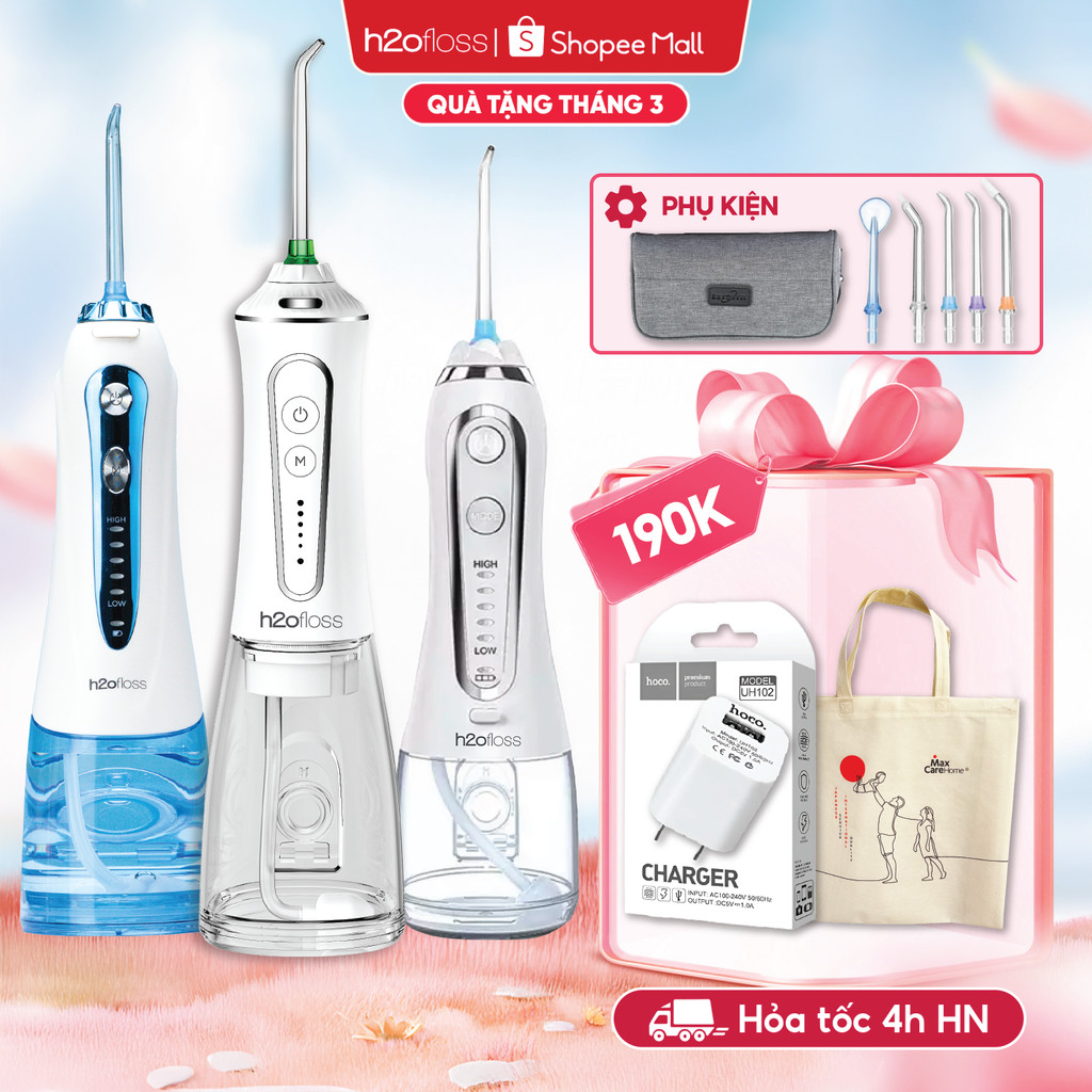 Máy Tăm Nước H2OFloss HF6P HF9P [Mẫu Mới] Cải tiến công nghệ tia nước sạch X4 Lần - Bảo Hành 12 tháng, Kèm túi đựng máy