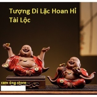 Tượng Di Lặc hoan hỉ tài lộc cỡ nhỏ cao cấp sắc nét men hỏa biến- Tượng Di Lặc gốm tử sa trang trí b