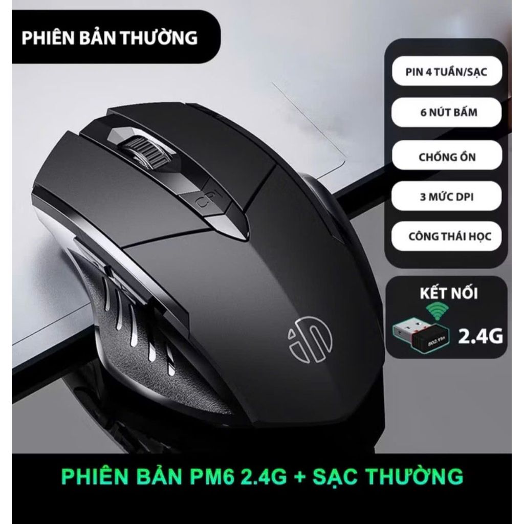 Chuột gaming không dây sạc pin TEKKIN INPHIC PM6 bảo hành 12 tháng cho game thủ chuyên nghiệp Basics