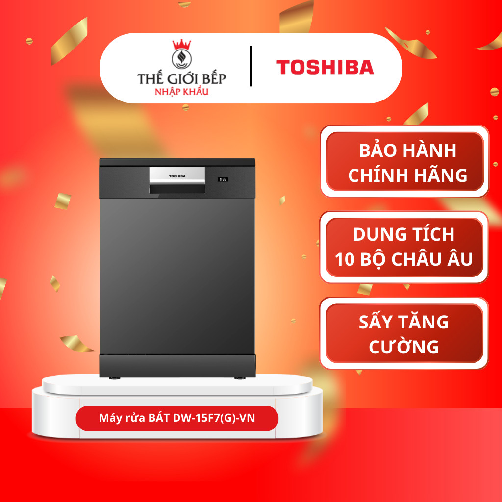 Máy rửa bát độc lập Toshiba DW-15F7(G)-VN 15 bộ – Sấy HyperDry, UV diệt khuẩn, AI Auto
