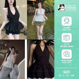 [Mèo Mỡ Bigsize 60-90kg]—Áo kiểu peplum xoè cổ yếm bigsize 60-90kg