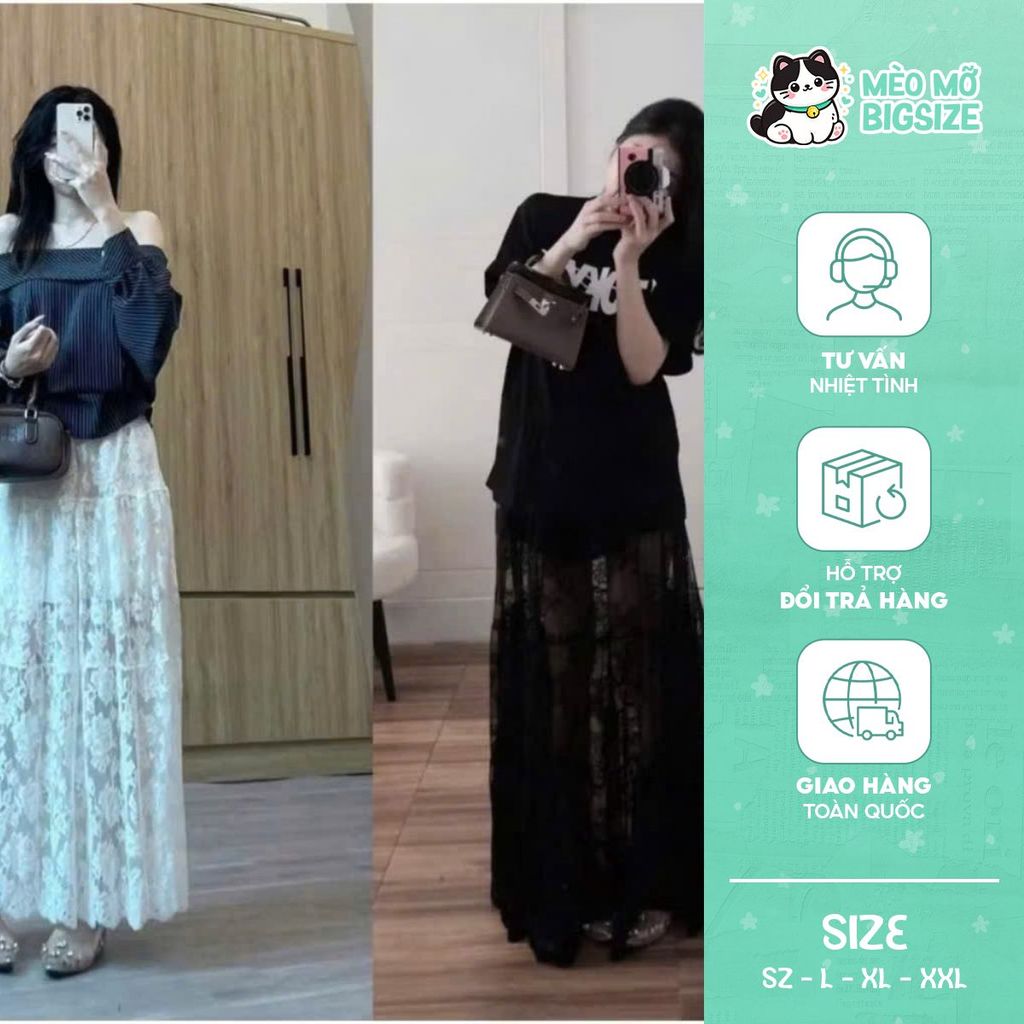 [MÈO MỠ BIGSIZE 60-90kg] — Chân váy ren đuôi cá dáng xoè bigsize 60-90kg