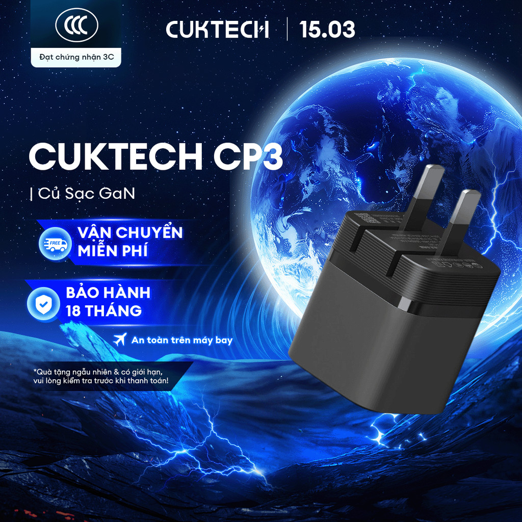 Củ Sạc GaN CUKTECH CP3 1C | Công Suất 30W | Hỗ Trợ Sạc Nhanh | Thiết Kế Nhỏ Gọn | Bảo Hành 18 Tháng AC301