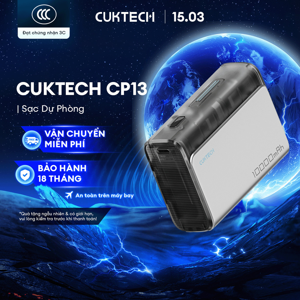 Sạc CUKTECH CP13/CP133L Kèm Cáp | Sạc Nhanh 30W Max | Dung Lượng 10.000mAh | Bảo Hành 18 Tháng LPB100 PB100S | BigBuy360 - bigbuy360.vn