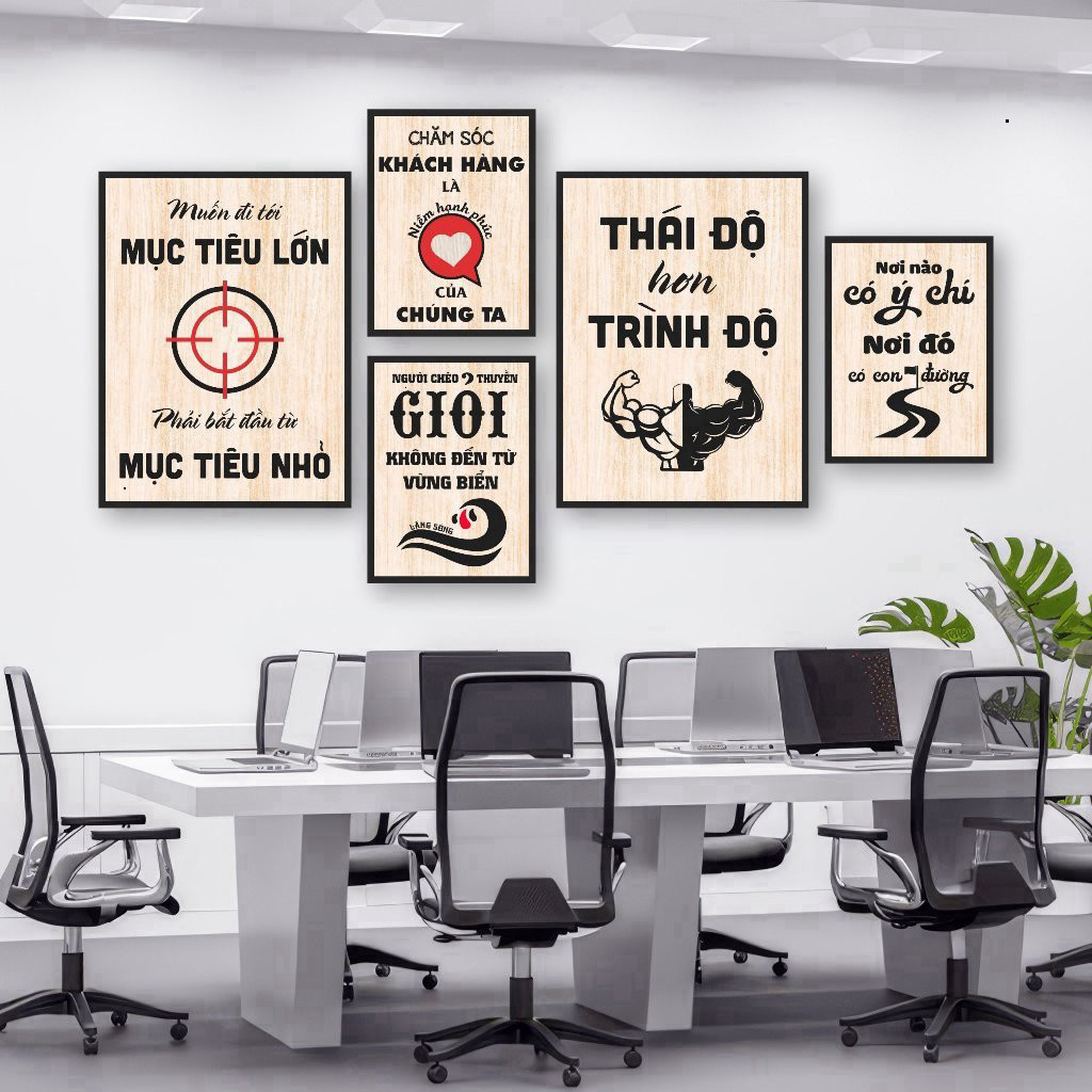 Tranh slogan dán tường tạo động lực trang trí bàn làm việc bộ 6 tấm, chất liệu formex dày 5mm, có sẵ