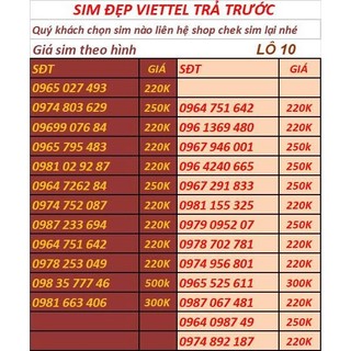 SIM VIETTEL SỐ ĐẸP TRẢ TRƯỚC ĐĂNG KÝ ĐƯỢC CHÍNH CHỦ- LÔ 3