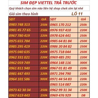 SIM VIETTEL SỐ ĐẸP TRẢ TRƯỚC ĐĂNG KÝ ĐƯỢC CHÍNH CHỦ- LÔ 3