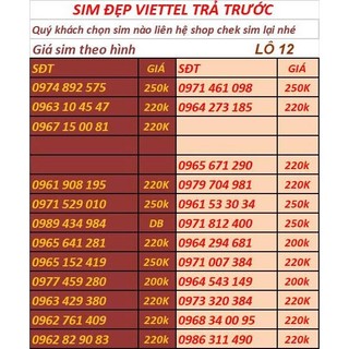 SIM VIETTEL SỐ ĐẸP TRẢ TRƯỚC ĐĂNG KÝ ĐƯỢC CHÍNH CHỦ- LÔ 3