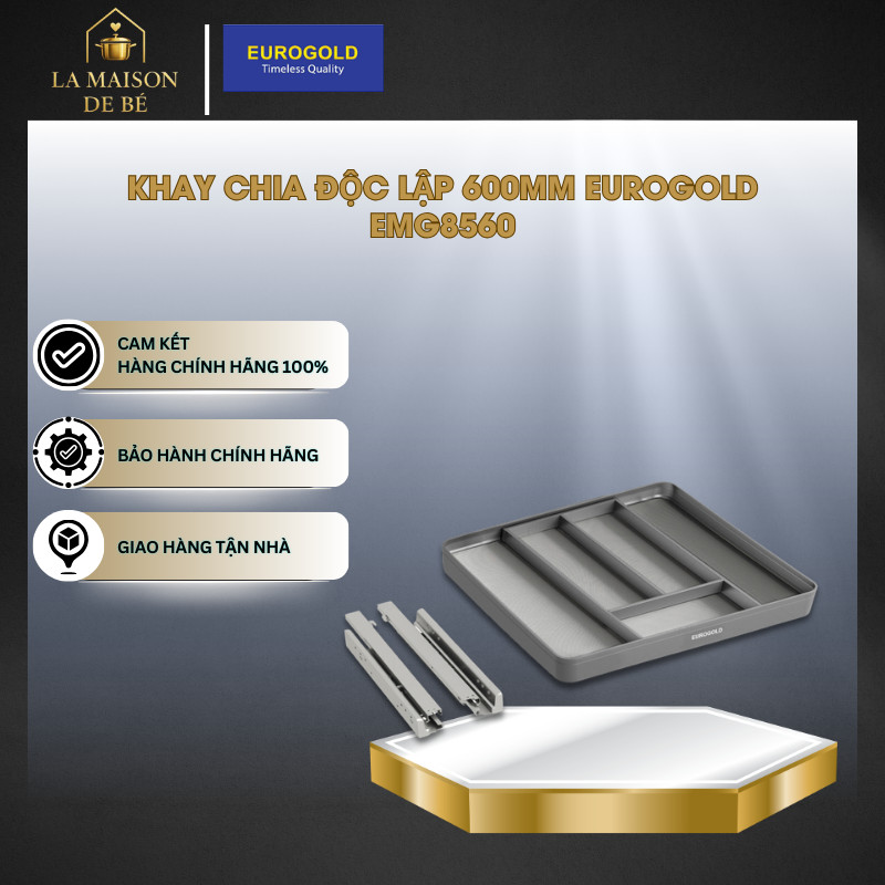 Khay Chia Phay Xước Độc Lập Eurogold EMG8560 - Màu Ghi Đậm - Sắp Xếp Ngăn Kéo Bếp Gọn Gàng - LMS