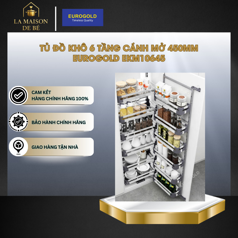 Tủ Đồ Khô Eurogold EKM10645 - 6 Tầng - 12 Rổ - Cánh Mở - Inox 201 Dạng Hộp - Đáy Chống Trơn - LMS