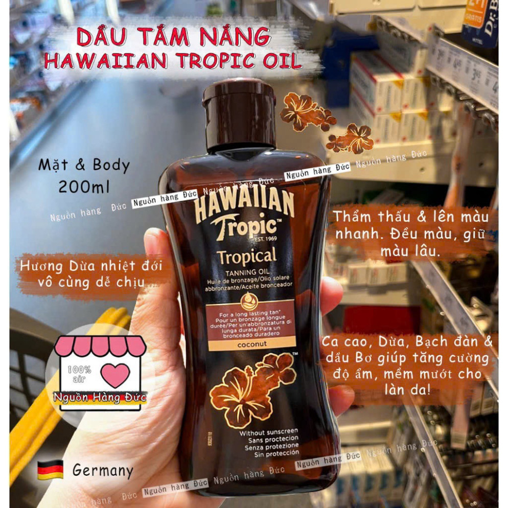 [CAO CẤP Chuẩn Đức] Dầu tắm nắng Dark tanning oil Hawaiian Tropic - Dầu phơi nắng, nhuộm da nâu NGUỒ