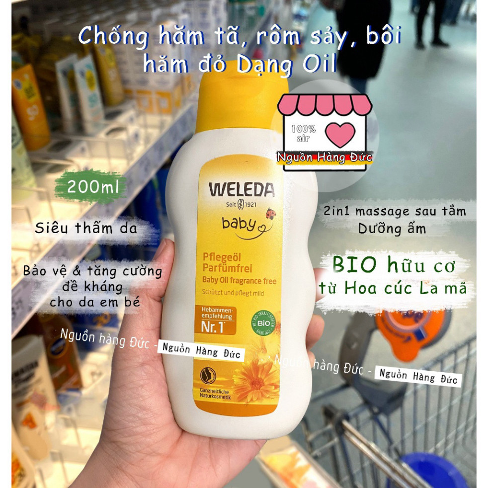 Tinh dầu Massage Weleda hữu cơ chăm sóc chống rôm sảy, mẩn đỏ kích ứng da và bảo vệ da - Nguồn hàng 