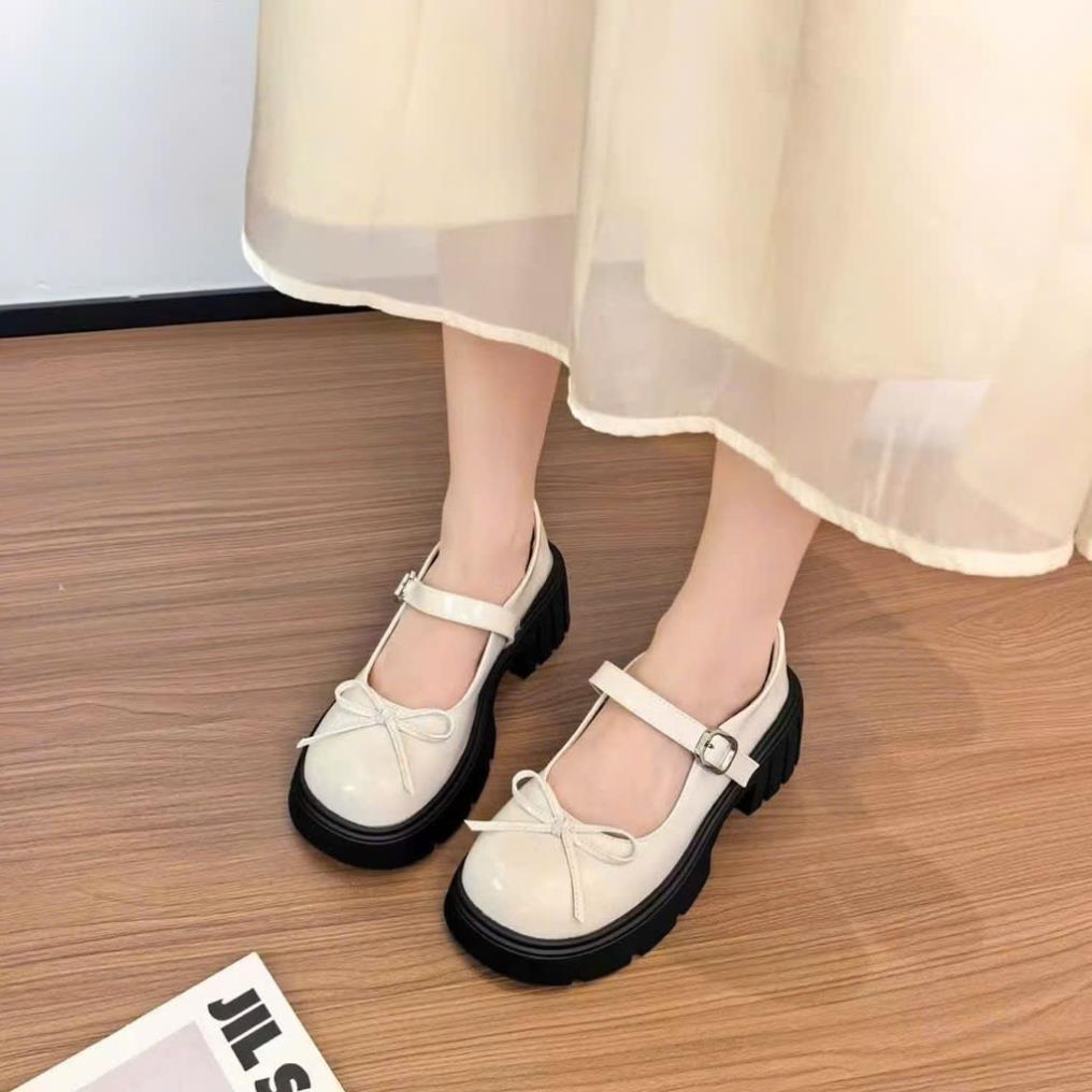 Giày Búp Bê Kiểu Dáng Oxford 5cm Da Bóng Phối Nơ O18 QCCC Fullbox