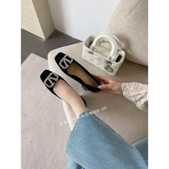 Giày cao gót qbel gót vuông khuy đá 6P 61650