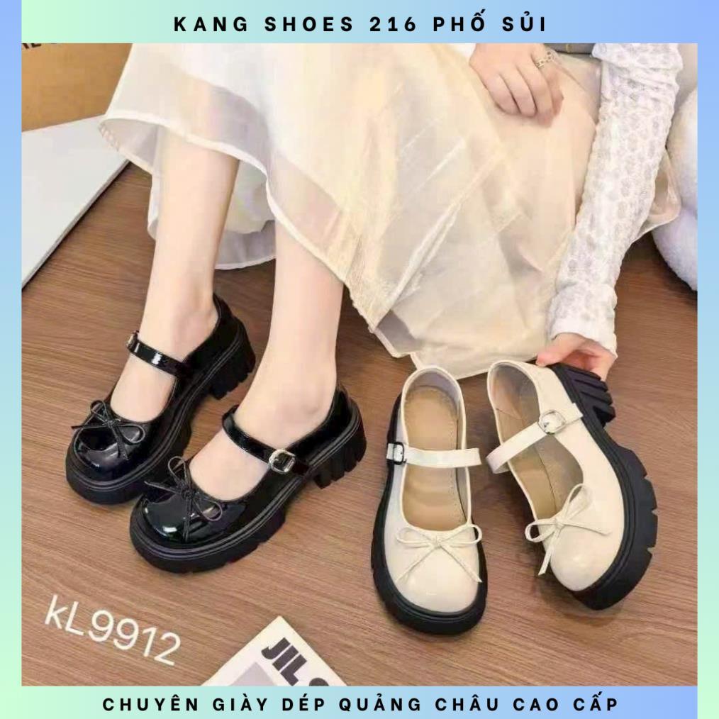 Giày Búp Bê Kiểu Dáng Oxford 5cm Da Bóng Phối Nơ O18 QCCC Fullbox