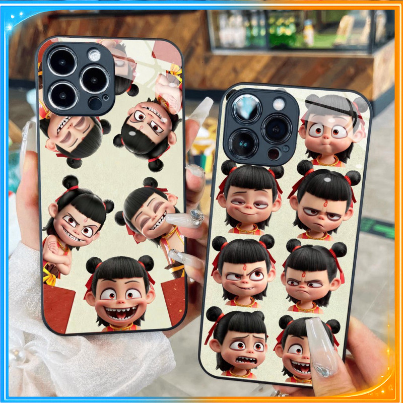 Ốp lưng kính Icon mặt na tra stiker cute natra ma đồng giáng thế dành cho iPhone 17 16 15 14 13 12 1