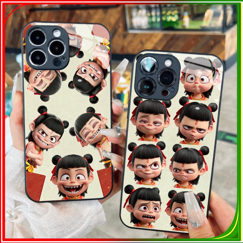 Ốp lưng bằng kính Icon mặt na tra stiker cute natra ma đồng giáng thế dành cho iPhone 17 16 15 14 13