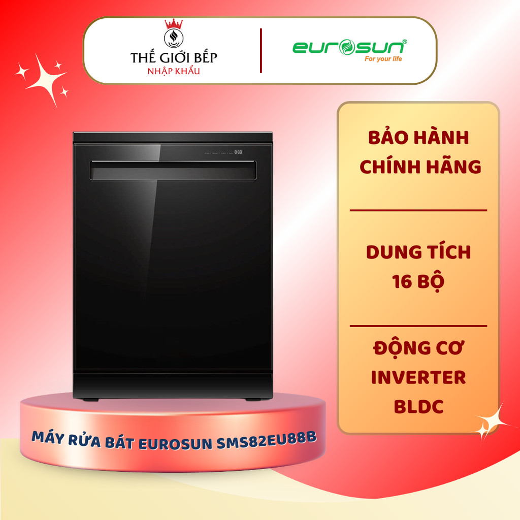Máy rửa bát Eurosun SMS82EU88B 16 bộ – Sấy khí nóng, UV diệt khuẩn