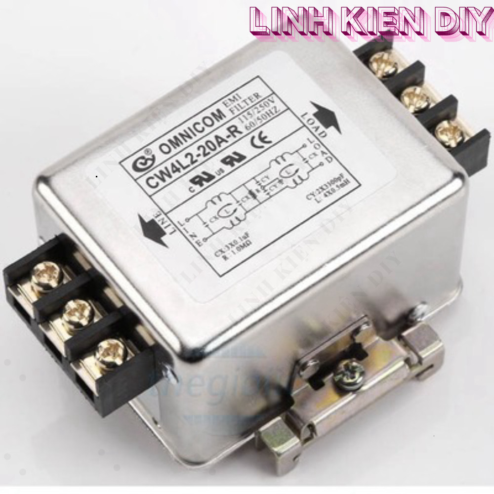 CW4L2-20A-R Bộ Lọc Nguồn 1 Pha 20A 115/250V Gắn Ray Linh Kiện DIY