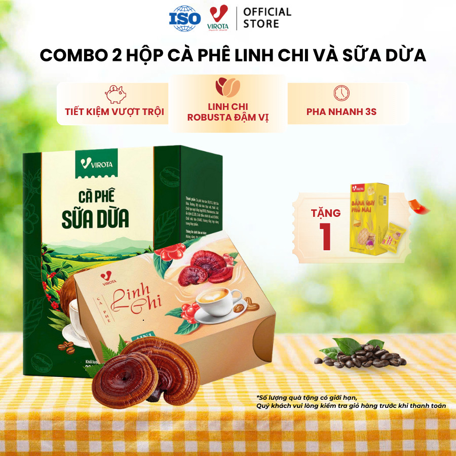 Combo 2 hộp Cà phê Linh Chi 4in1, Cà phê sữa dừa - Tặng 1 hộp bánh quy phô mai