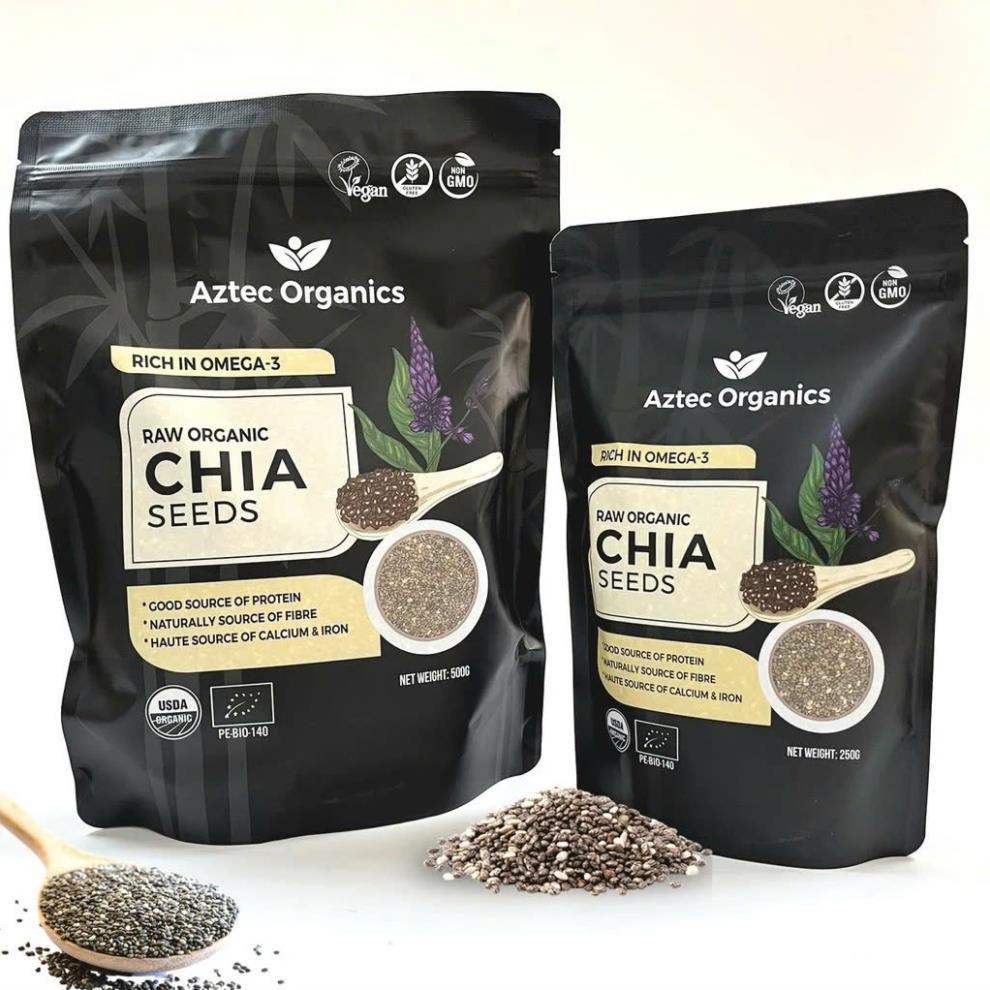 Hạt Chia Hữu Cơ Aztec Organics Túi 100g, 250g, 500g – Sản Phẩm Eat Clean, Hỗ Trợ Giảm Cân