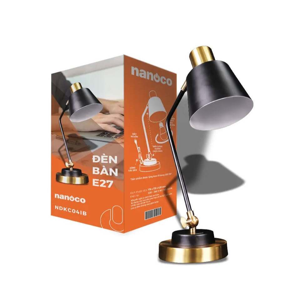 Đèn bàn E27 cổ điển sang trọng Nanoco model NDKC04IB (không bóng) + tặng kèm 1 bóng Led bulb đui E27