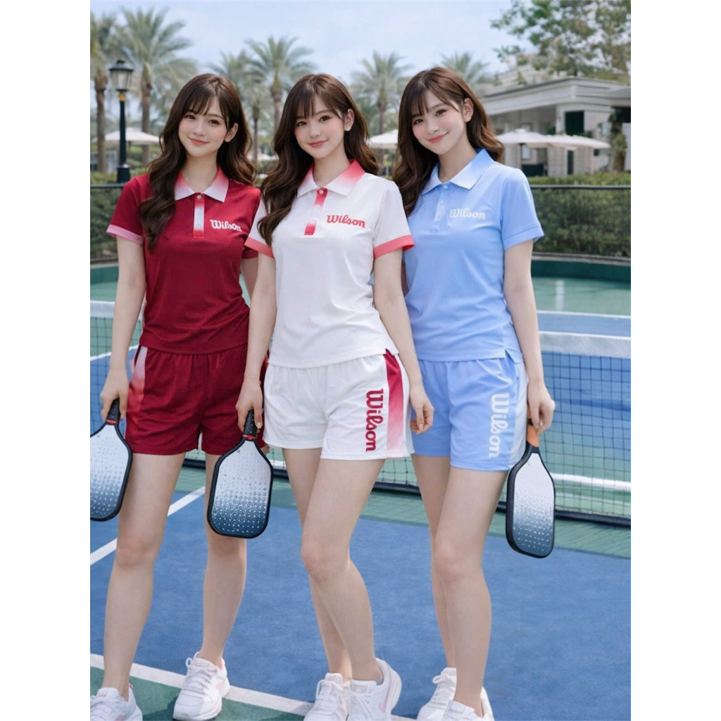 Set thể thao nữ wilson áo polo kết hợp quần đùi 2 lớp  trung hiện đại phù hợp chơi pickleball, golf,