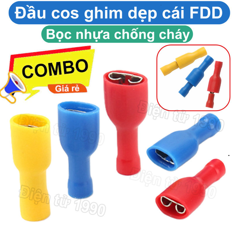 [Combo-Giá rẻ] (50 cái) Đầu cos ghim dẹp cái, cos ghim capa bọc nhựa FDFD