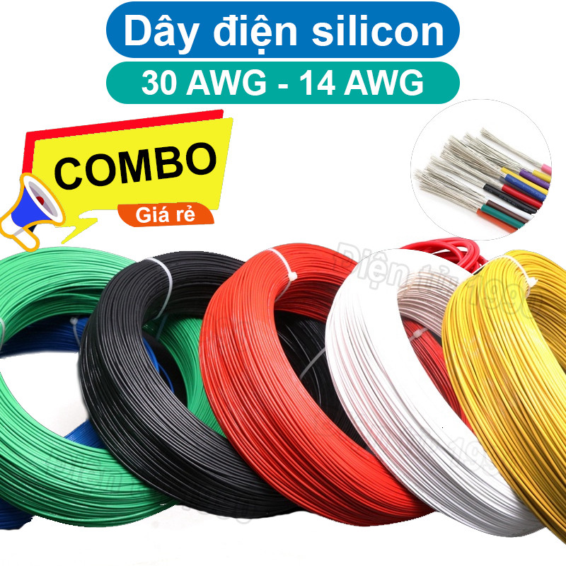 [Combo-Giá rẻ] Dây điện silicon mềm chống cháy 14AWG - 30AWG