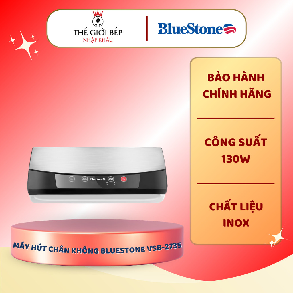 Máy Hút Chân Không BLUESTONE VSB-2735 - Hút Thực Phẩm Khô & Ướt, Hàn Miệng Túi, Tặng Kèm Cuộn Túi