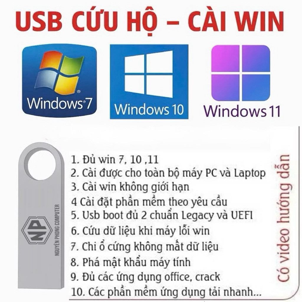 USB Cài Win Driver Full, USB Cài Win, Cài hệ điều hành, Cứu hộ PC - Laptop, Cài Win 7 10 11 - Máy tí