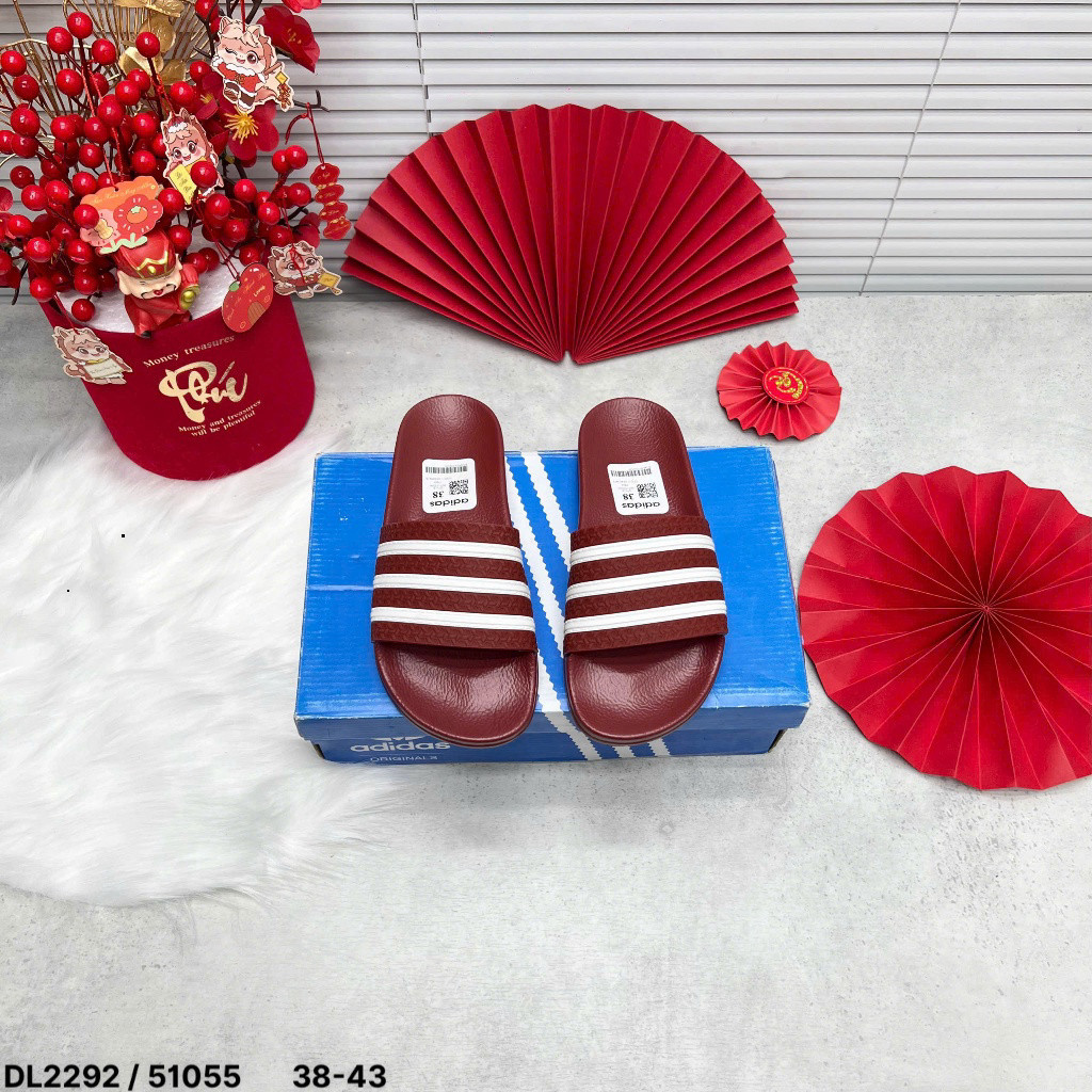 Dép Quai Ngang ADIDAS 3 Sọc Trắng Đen Nam Nữ Đế Cao Su Đúc