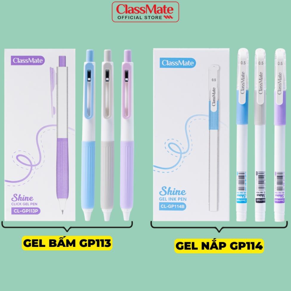 Hộp 10/12 Bút Gel Classmate Bút Nước Bấm Ngòi ST 2 Bi 0.5mm Xanh Đen Tím Nhanh Khô Bút Gel Shine Có 