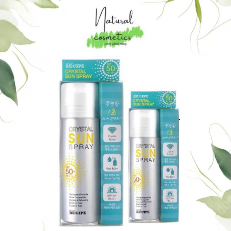 [Chính Hãng] Xịt chống nắng Crystal Sun Spray Hàn Quốc RECIPE CRYSTAL SUN SPRAY SPF 50 + PA+++ 150ml