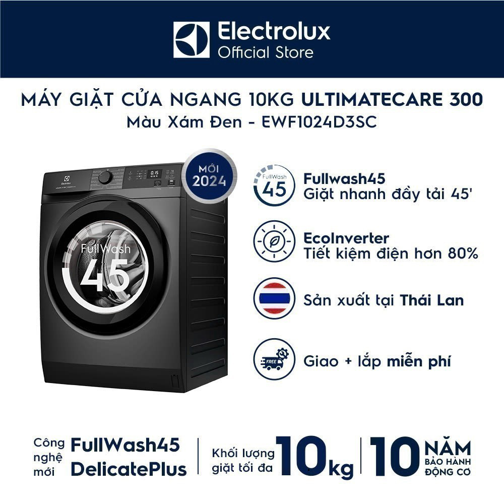 Máy giặt cửa ngang Electrolux 10kg UltimateCare 300 - Xám đen Onyx EWF1024D3SC