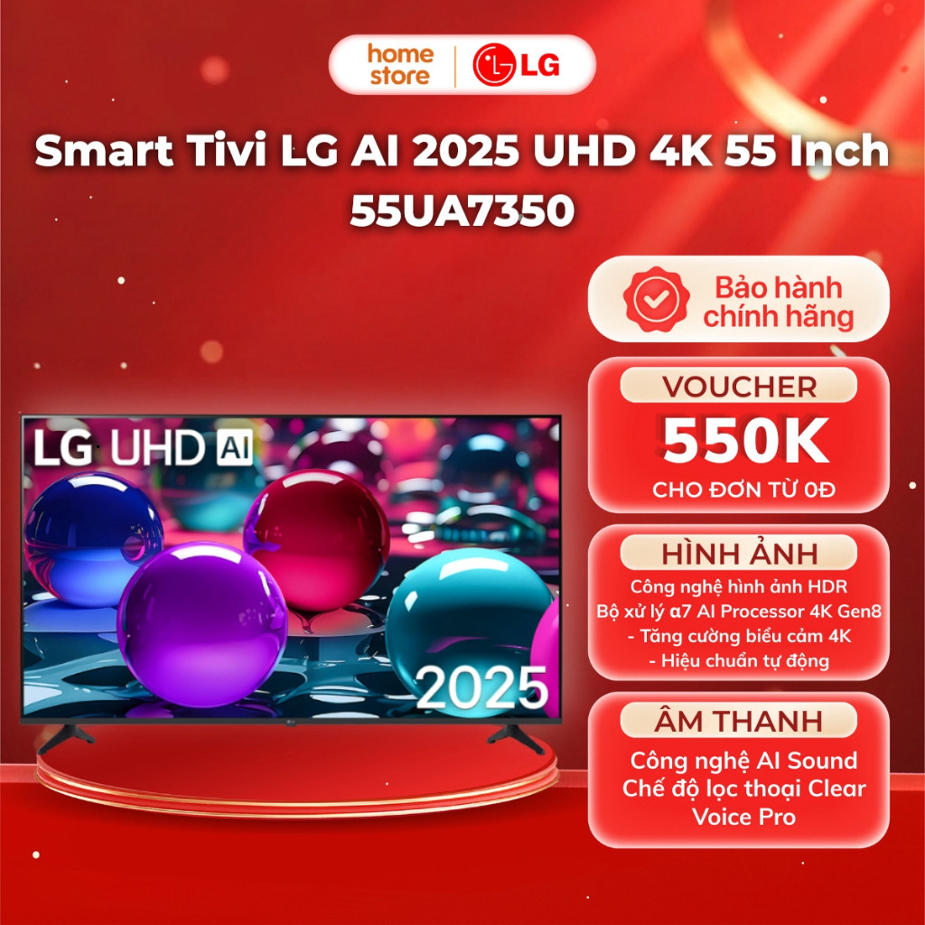 Smart TV LG AI 2025 UHD 4K 55 Inch 55UA7350 | Tivi LG AI 55 Inch | Bảo Hành 24 Tháng | Chính Hãng LG