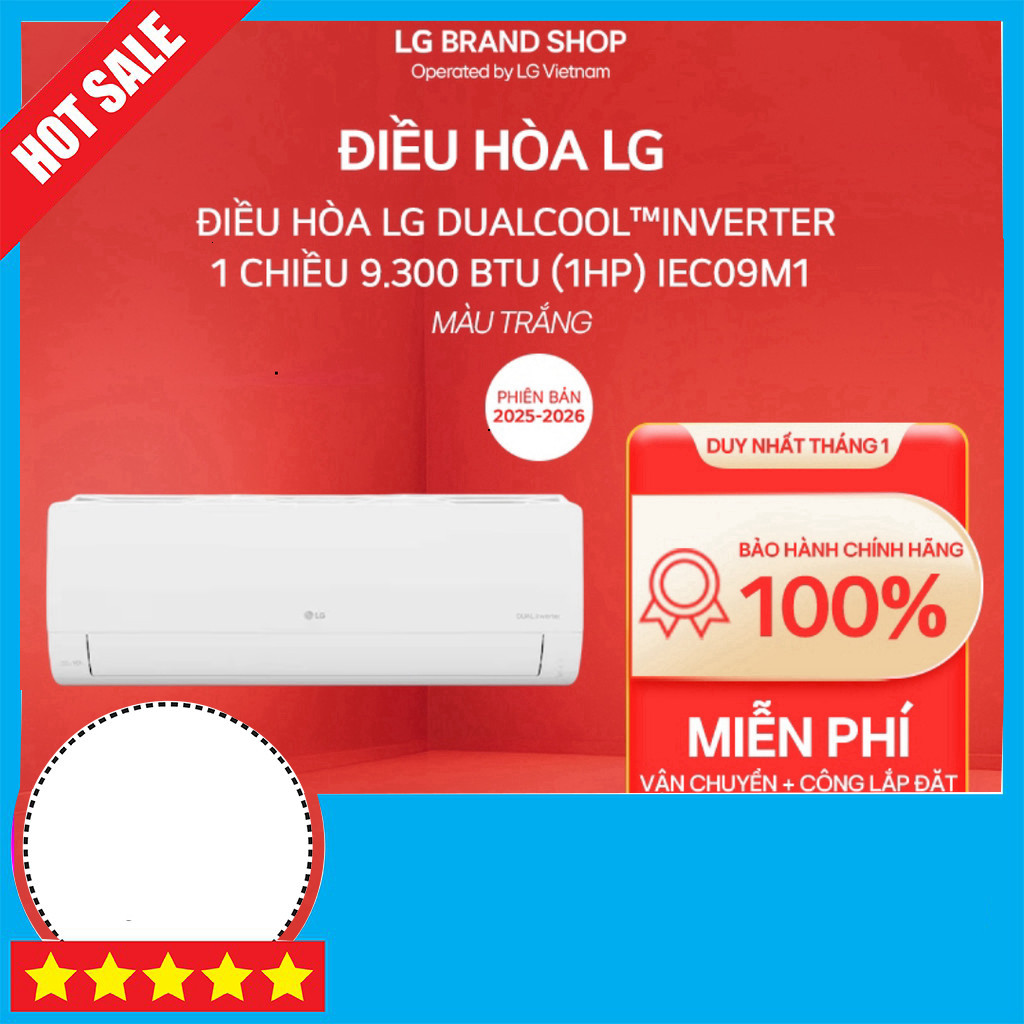 Nhắn shop Điều Hòa LG 9.300 BTU IEC09M1 1Hp, Inverter, DualCool, Chất lượng Cao. Freeship.