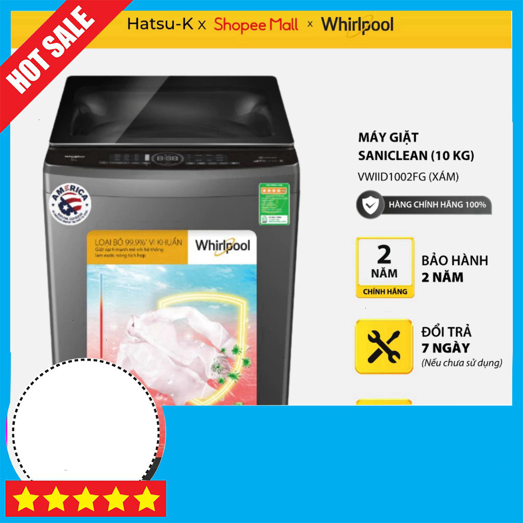 Nhắn shop Whirlpool Máy Giặt 10Kg Nước Hóng Công Nghệ 6th SENSE Freeship.